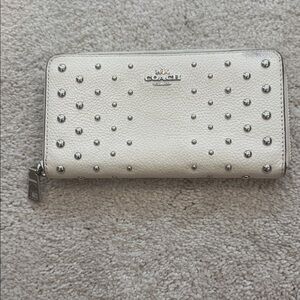 Coach Zippered Ivory Wallet with Metallic Accents